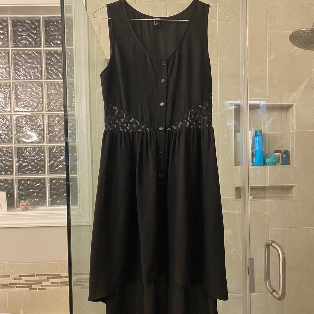 Black high low dress with leopard lace cutouts